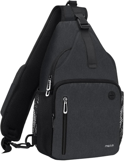 MOSISO Water-Resistant Sling Backpack with USB Charging Port & Anti-Theft Pocket — Crossbody Chest Daypack Fits 11 Inch Tablet for Hiking & Commute