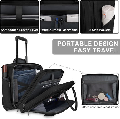 MOSISO Rolling Laptop Bag, 15.6 inch Expandable Overnight Computer Bag with Flapover Pocket & Belt on 2 Wheels for Work Travel Business