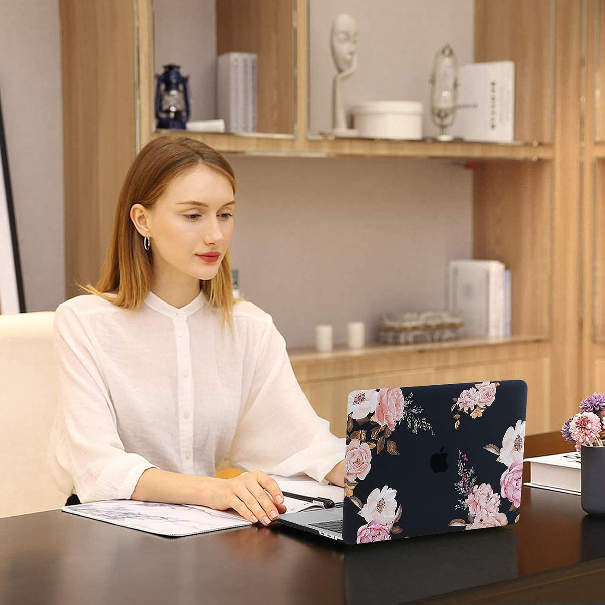 MOSISO Compatible with MacBook Air 13 inch Case Plastic Peony Hard Shell Case & Keyboard Cover & Screen Protector