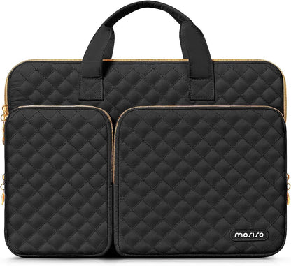 MOSISO 360 Protective Square Quilted Laptop Sleeve with 2 Pockets, Handle & Belt, Fits 13–16 Inch MacBook M1-M5 HP Acer Dell Lenovo Notebook