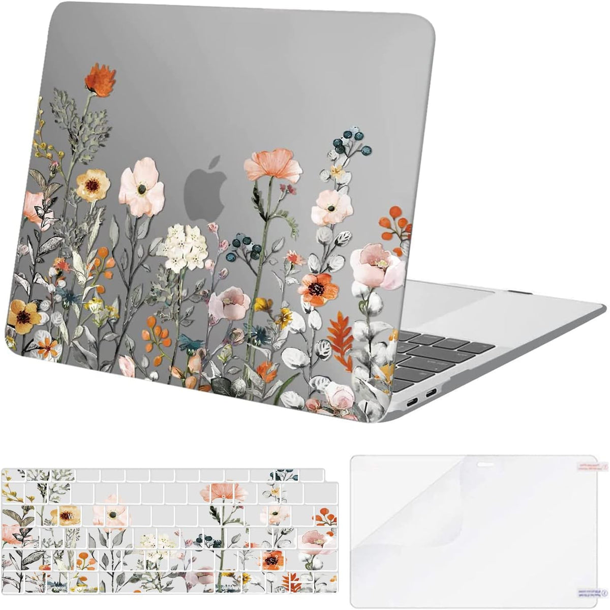 MOSISO Compatible with MacBook Air 13 inch Case Retina Display, Plastic Garden Flowers Hard Shell&Keyboard Cover&Screen Protector