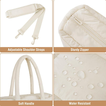 MOSISO Lightweight Puffy Quilted Women Laptop Tote Bag,15‑16‑Inch,Multi‑Pockets & Rear Trolley‑Sleeve