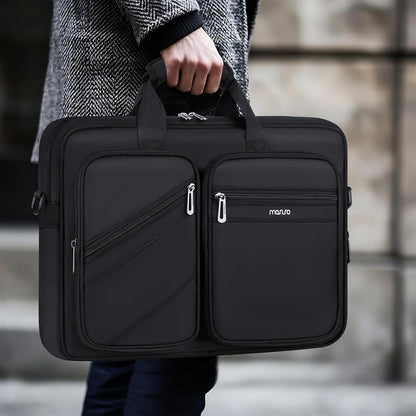 MOSISO Men’s Multi‑Zipper‑Pocket Laptop Briefcase, 15‑16‑Inch, Removable‑Adjustable‑Strap & Rear Trolley‑Sleeve