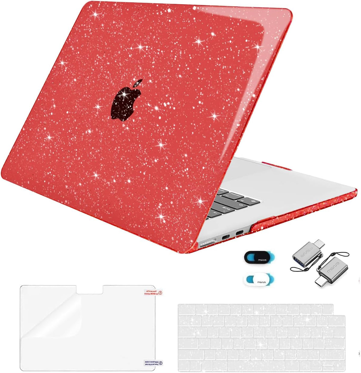 MOSISO Compatible with MacBook Air 15 inch Case M5-M2 2026-2023 A3448 A3241 A3114 A2941, Sparkly Glitter Plastic Hard Shell&Keyboard Cover&Screen Film&Webcam Cover&Type C