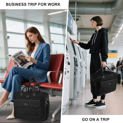 MOSISO Rolling Laptop Bag, 15.6 inch Expandable Overnight Computer Bag with Flapover Pocket & Belt on 2 Wheels for Work Travel Business