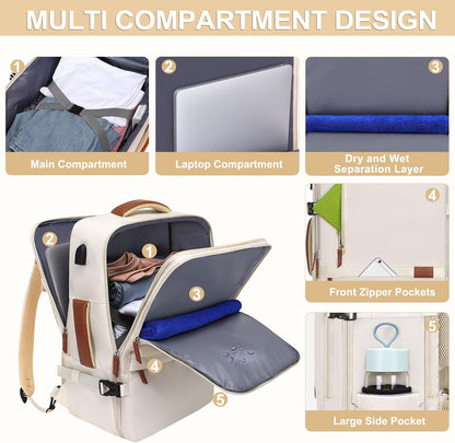 MOSISO 40L Airline Approved Carry On Backpack, Fits 17.3 Inch Laptops with USB Port, Hidden Straps, Shoe Compartment & Matching Clear Toiletry Pouch