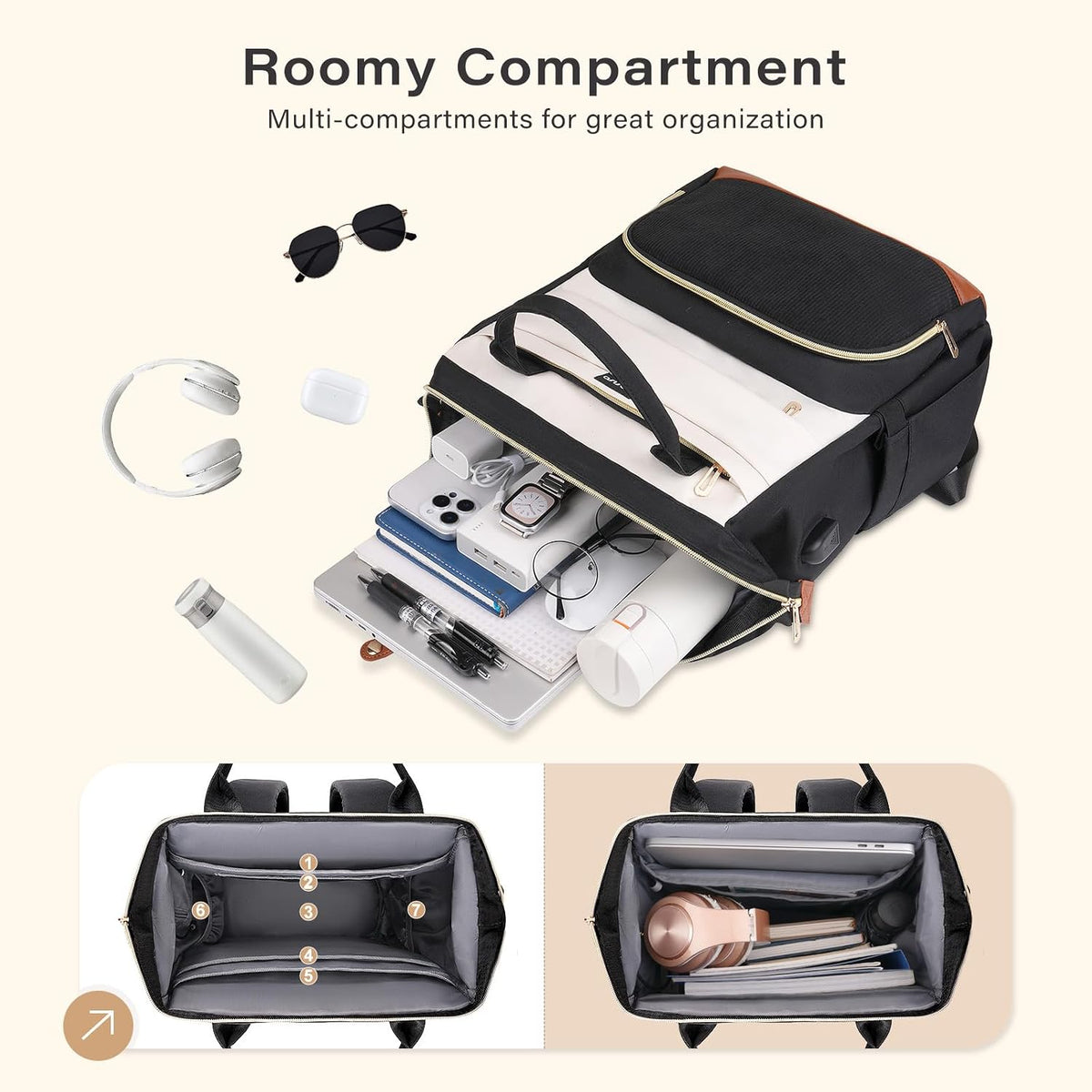 MOSISO Multi‑Compartment Travel Laptop Backpack for Women, 15.6‑16 Inch Computer Bag with Built‑in USB Charging Port, Luggage Strap & Anti‑Theft Back Pocket