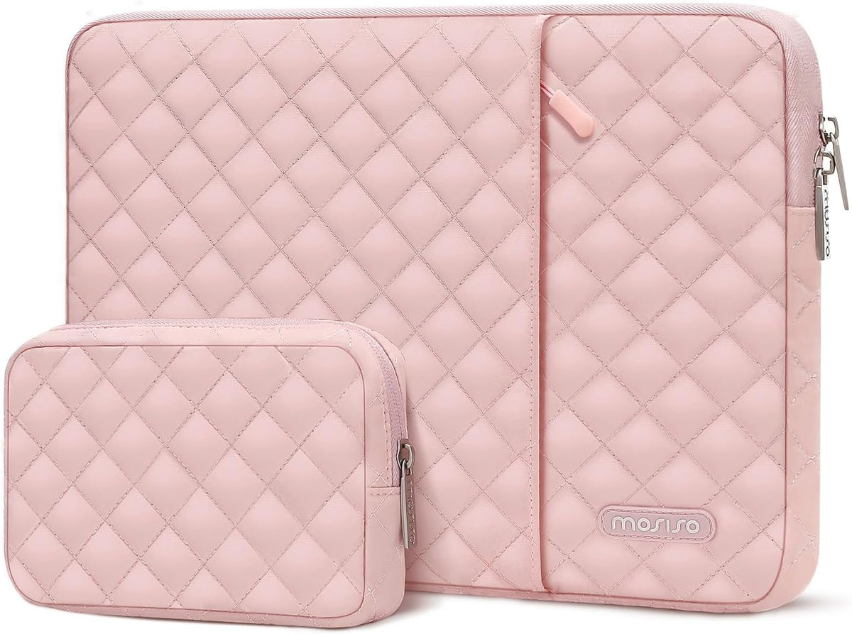 MOSISO Square Diamond Quilted Vertical Laptop Sleeve Set with Front Pocket & Matching Small Case, Fits 13–16 Inch MacBook Air Pro HP Dell Acer ASUS Lenovo Notebook