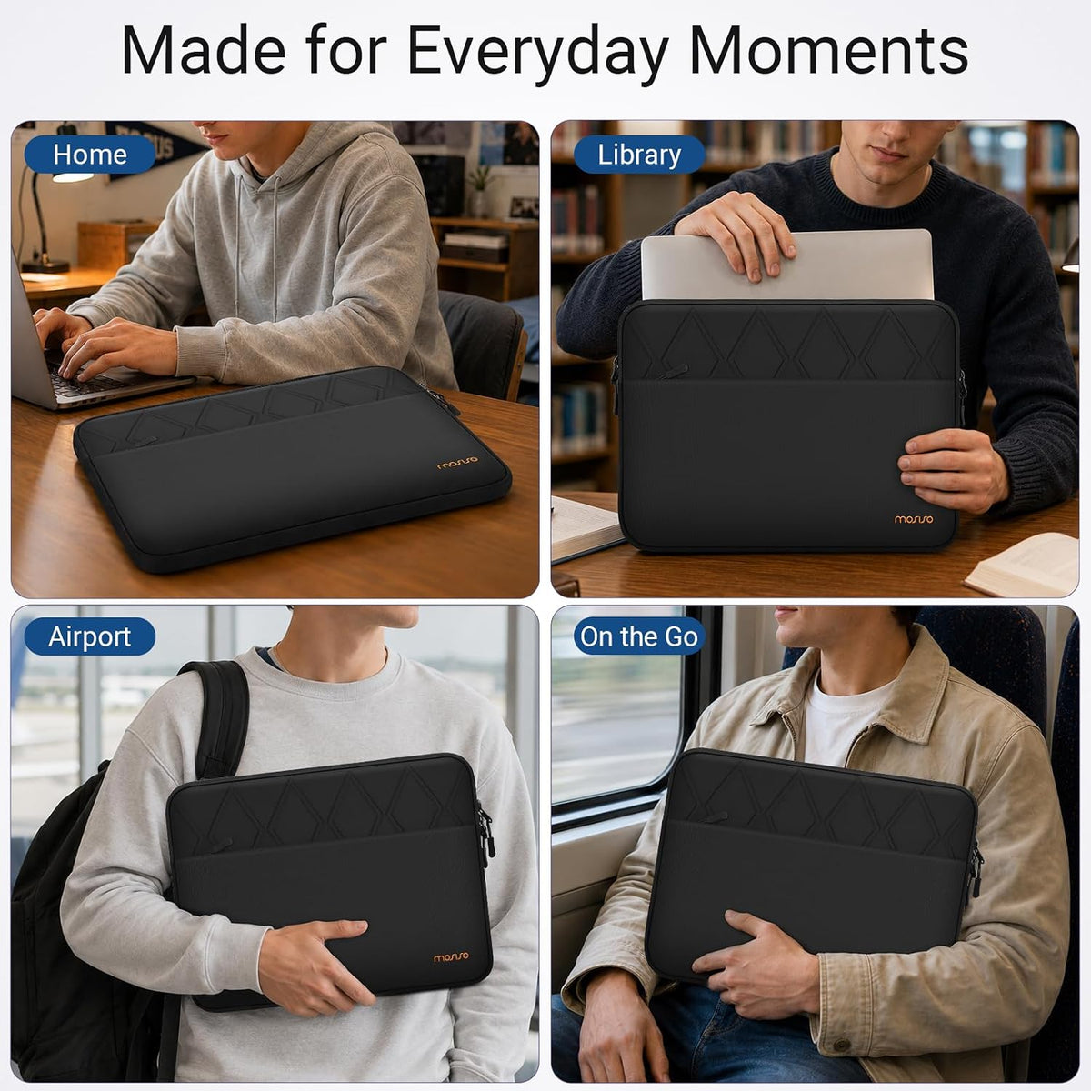 MOSISO Rhombus Padded Laptop Sleeve, 13-13.3 Inch, Top-Loading Zipper, Front Horizontal Pocket & Rear Trolley Sleeve
