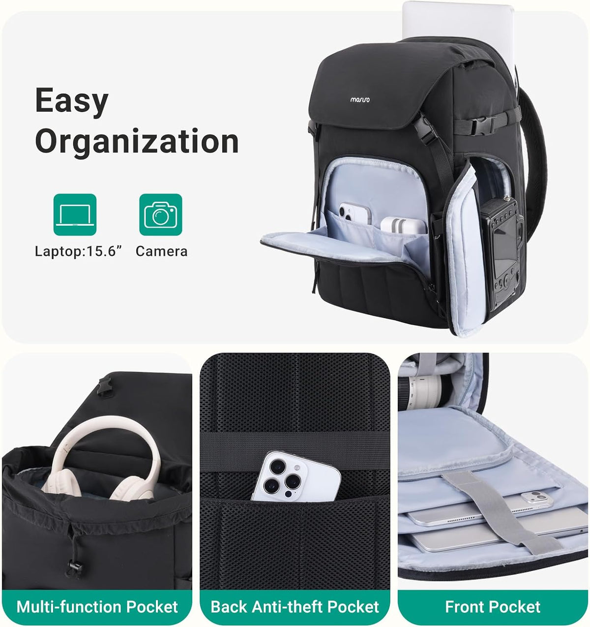 MOSISO Camera Backpack for DSLR, SLR & Mirrorless — Shockproof Padded Photography Bag with Tripod Mount, Anti-Theft Pocket & Modular Inserts