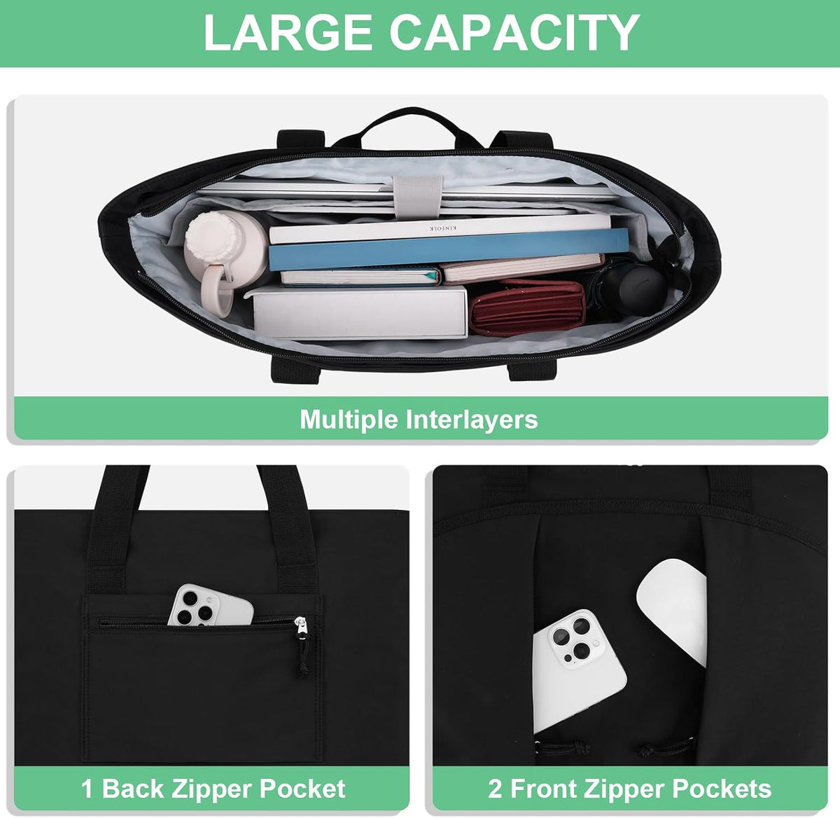 MOSISO Large‑Capacity Canvas Teacher Laptop Tote Bag,15.6‑Inch,Multi‑Pockets & Rear Trolley‑Sleeve