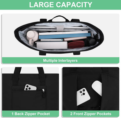 MOSISO Large‑Capacity Canvas Teacher Laptop Tote Bag,15.6‑Inch,Multi‑Pockets & Rear Trolley‑Sleeve