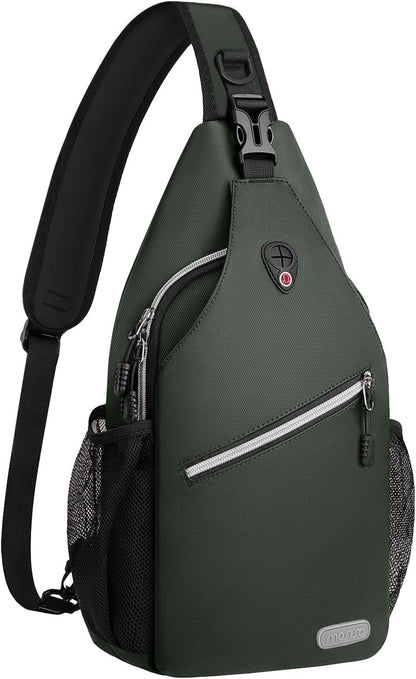 MOSISO Water Resistant Sling Backpack, Crossbody Daypack with Multi Pockets & Side Mesh Holders, Strap Fits 10.9Inch Tablet for Travel Hiking Commute
