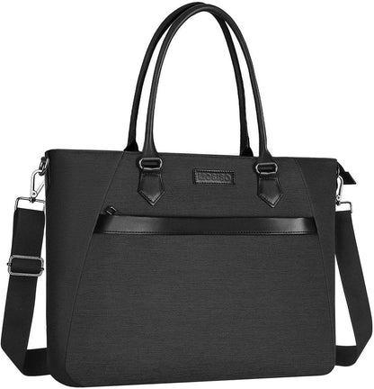 MOSISO Large-Capacity Laptop Tote Bag, 17-17.3-Inch, trapezoid front pocket, 3 compartments & removable adjustable shoulder strap.