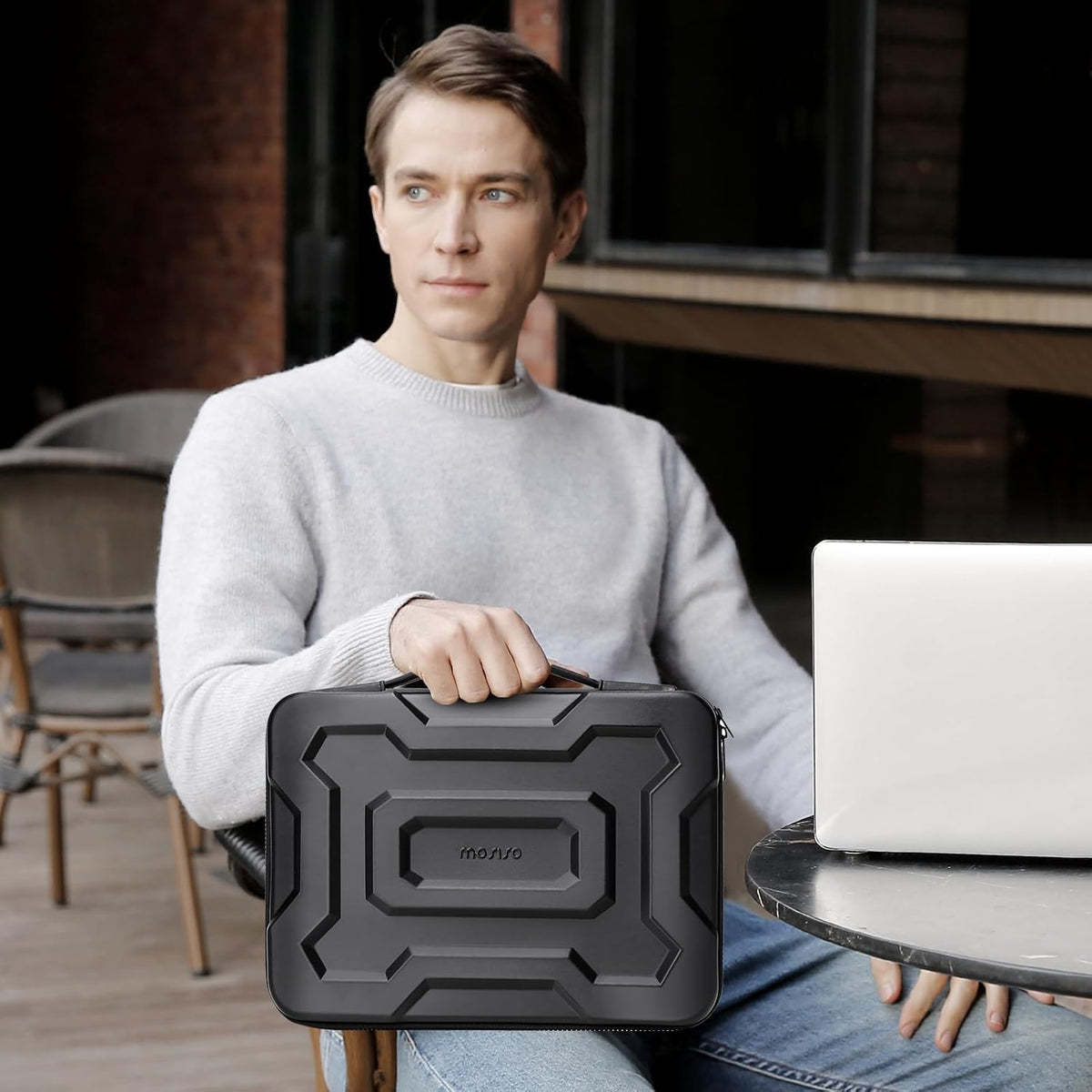 MOSISO Mechanical Geometric EVA Hard Shell Laptop Carry Case with PU Handle, Shockproof Waterproof, Fits 13.3–15.6 Inch MacBook HP Dell Notebook