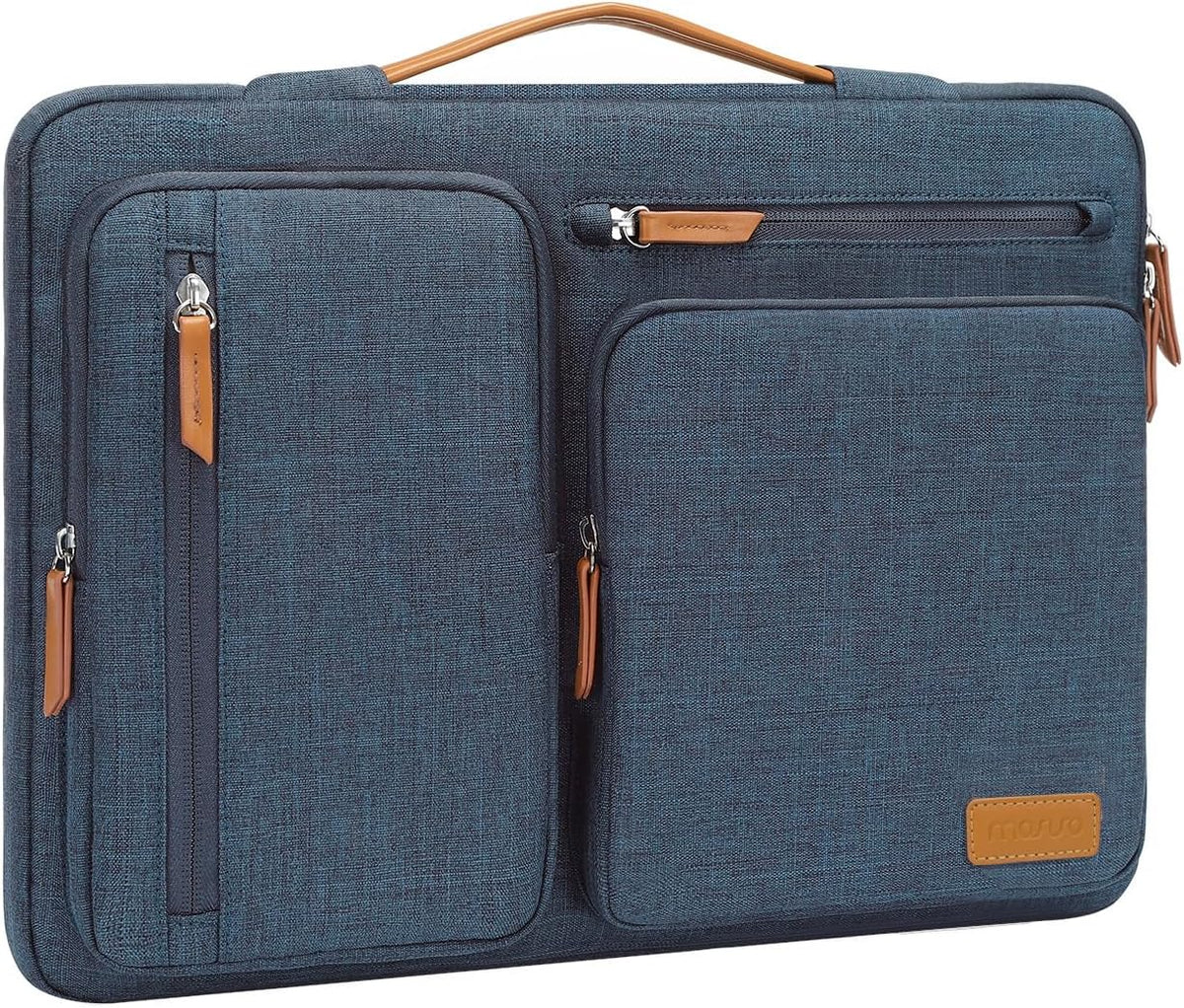 MOSISO 360Shockproof Side Open Laptop Sleeve, 4 Zipper Pockets&Tuckable PU Handle, Luggage Strap Fits 13.3–17.3Inch MacBook Air/Pro & 2026 MacBook Neo