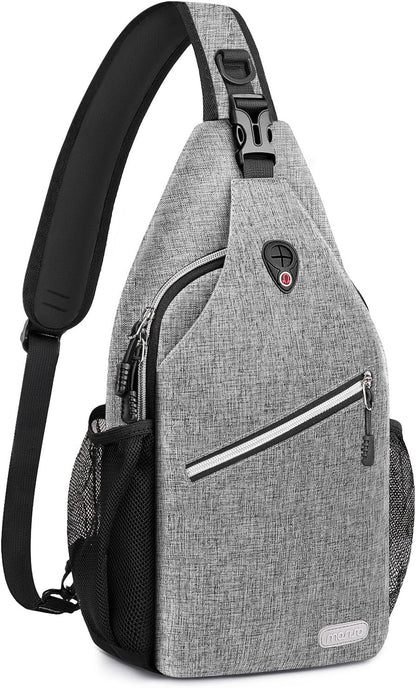 MOSISO Water Resistant Sling Backpack, Crossbody Daypack with Multi Pockets & Side Mesh Holders, Strap Fits 10.9Inch Tablet for Travel Hiking Commute