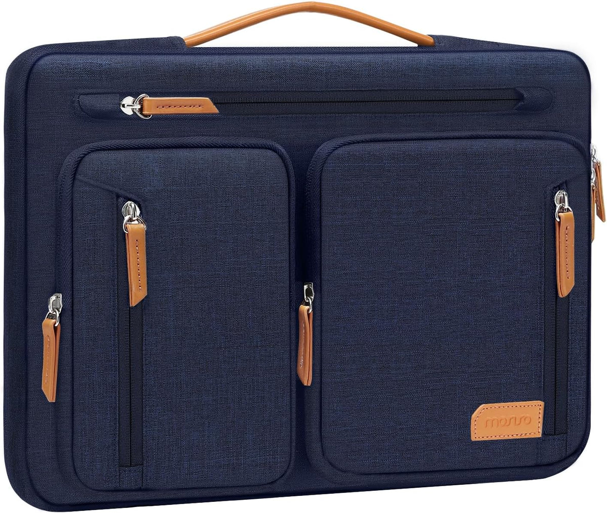 MOSISO 360Cushioned Laptop Case for 13‑15.6Inch Notebook, Multi‑Zipper‑Pocket Briefcase with Tuck‑Away Handle, Side‑Opening Zipper &Back Luggage Strap