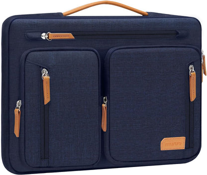 MOSISO 360Cushioned Laptop Case for 13‑15.6Inch Notebook, Multi‑Zipper‑Pocket Briefcase with Tuck‑Away Handle, Side‑Opening Zipper &Back Luggage Strap
