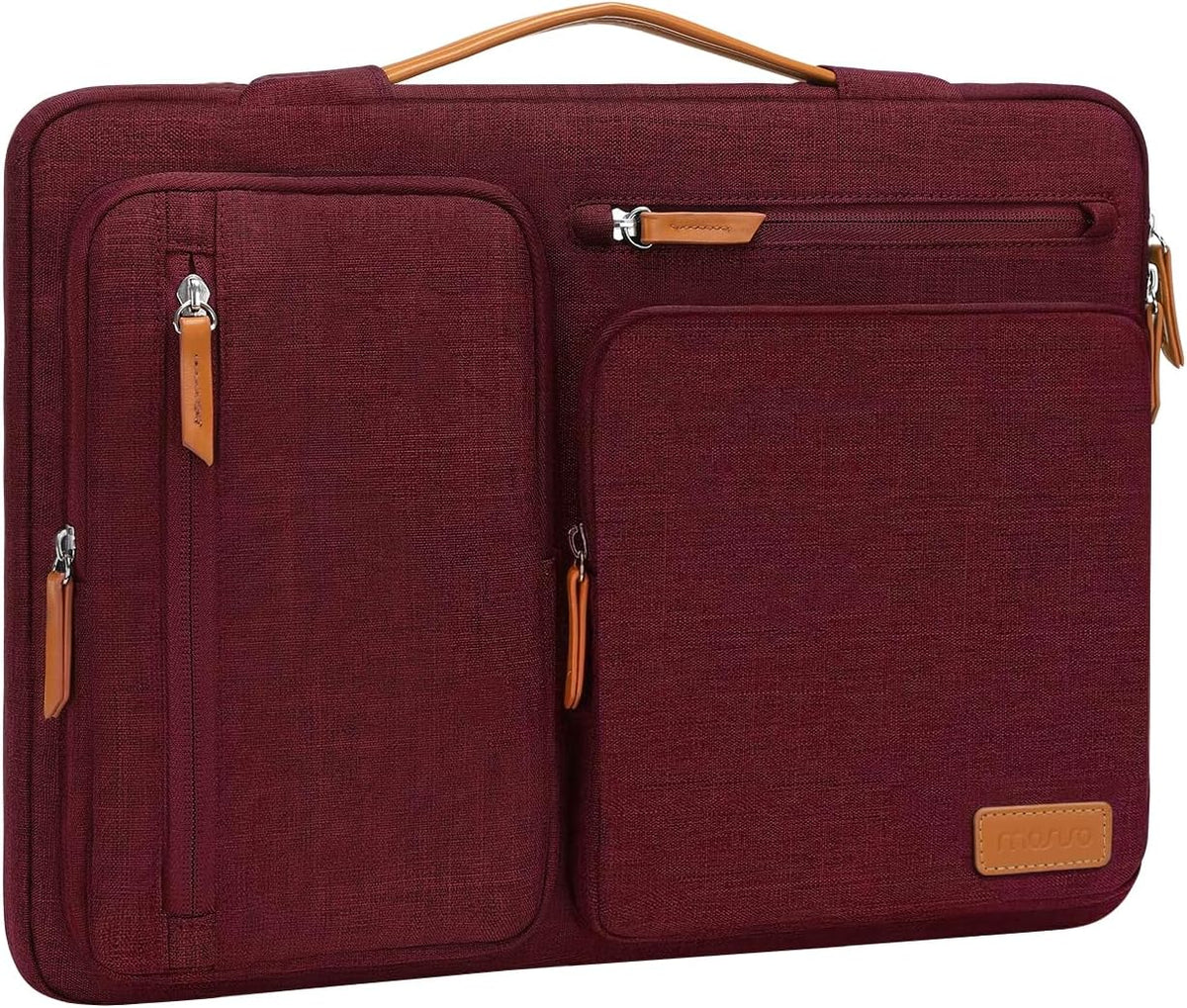 MOSISO 360Shockproof Side Open Laptop Sleeve, 4 Zipper Pockets&Tuckable PU Handle, Luggage Strap Fits 13.3–17.3Inch MacBook Air/Pro & 2026 MacBook Neo