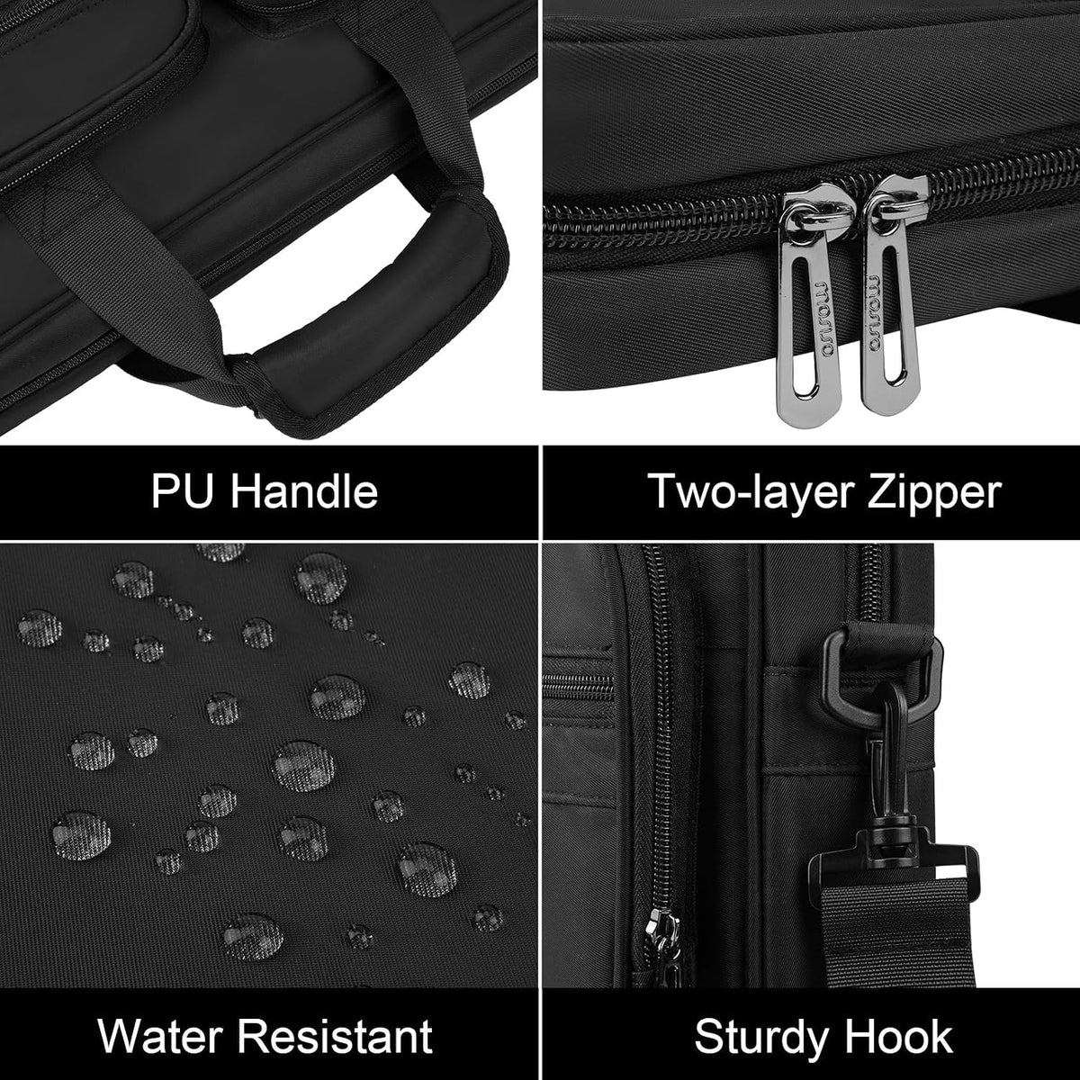 MOSISO Men’s Multi‑Zipper‑Pocket Laptop Briefcase, 15‑16‑Inch, Removable‑Adjustable‑Strap & Rear Trolley‑Sleeve