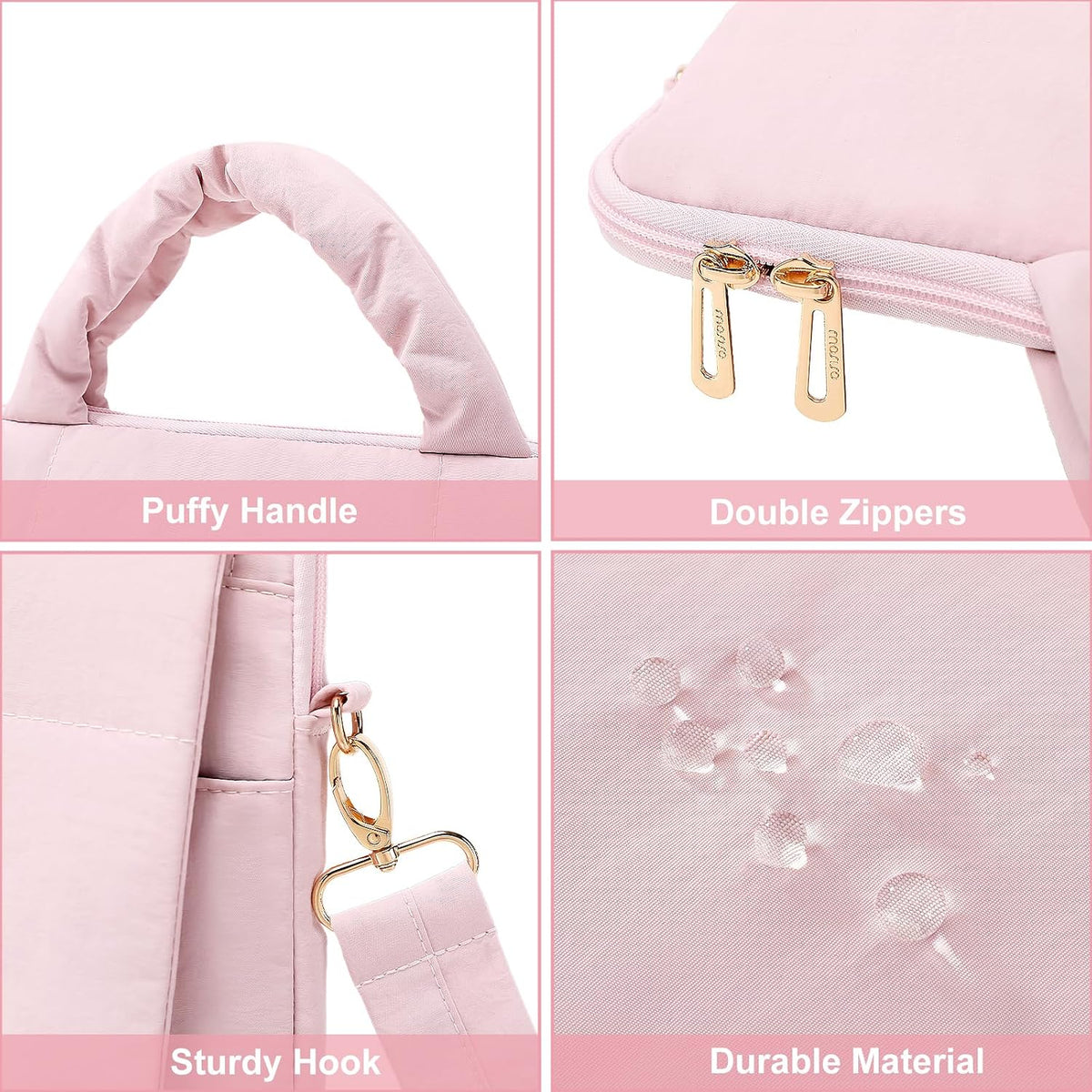 MOSISO Women's Puffy Quilted 15.6 Inch Laptop Shoulder Bag — 4 Front Pockets, Removable Strap, Rear Trolley Sleeve & Padded Laptop Compartment
