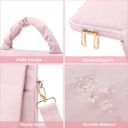 MOSISO Women's Puffy Quilted 15.6 Inch Laptop Shoulder Bag — 4 Front Pockets, Removable Strap, Rear Trolley Sleeve & Padded Laptop Compartment