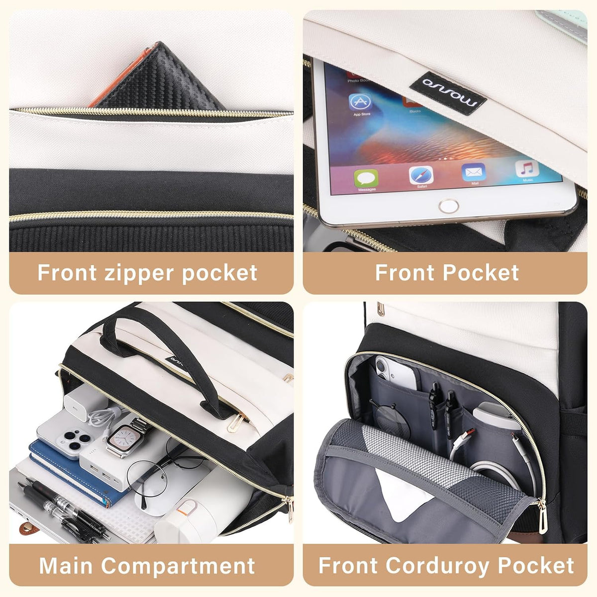 MOSISO Multi‑Compartment Travel Laptop Backpack for Women, 15.6‑16 Inch Computer Bag with Built‑in USB Charging Port, Luggage Strap & Anti‑Theft Back Pocket