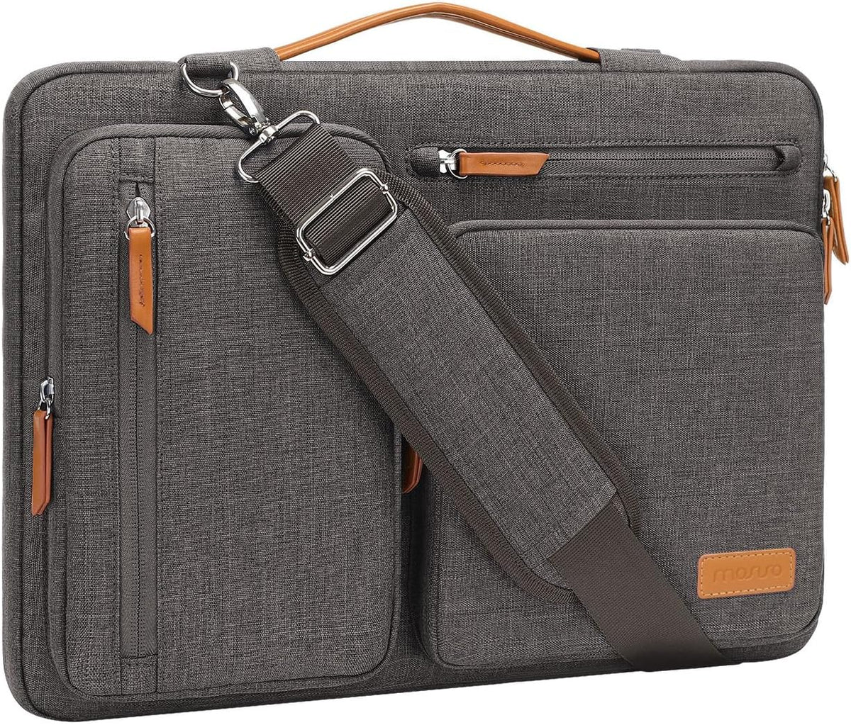 MOSISO 360 Side-Open Waterproof Laptop Messenger Bag, 4 Pockets & Luggage Strap, Fits 13-17.3" MacBook/HP/Dell/Lenovo/Asus