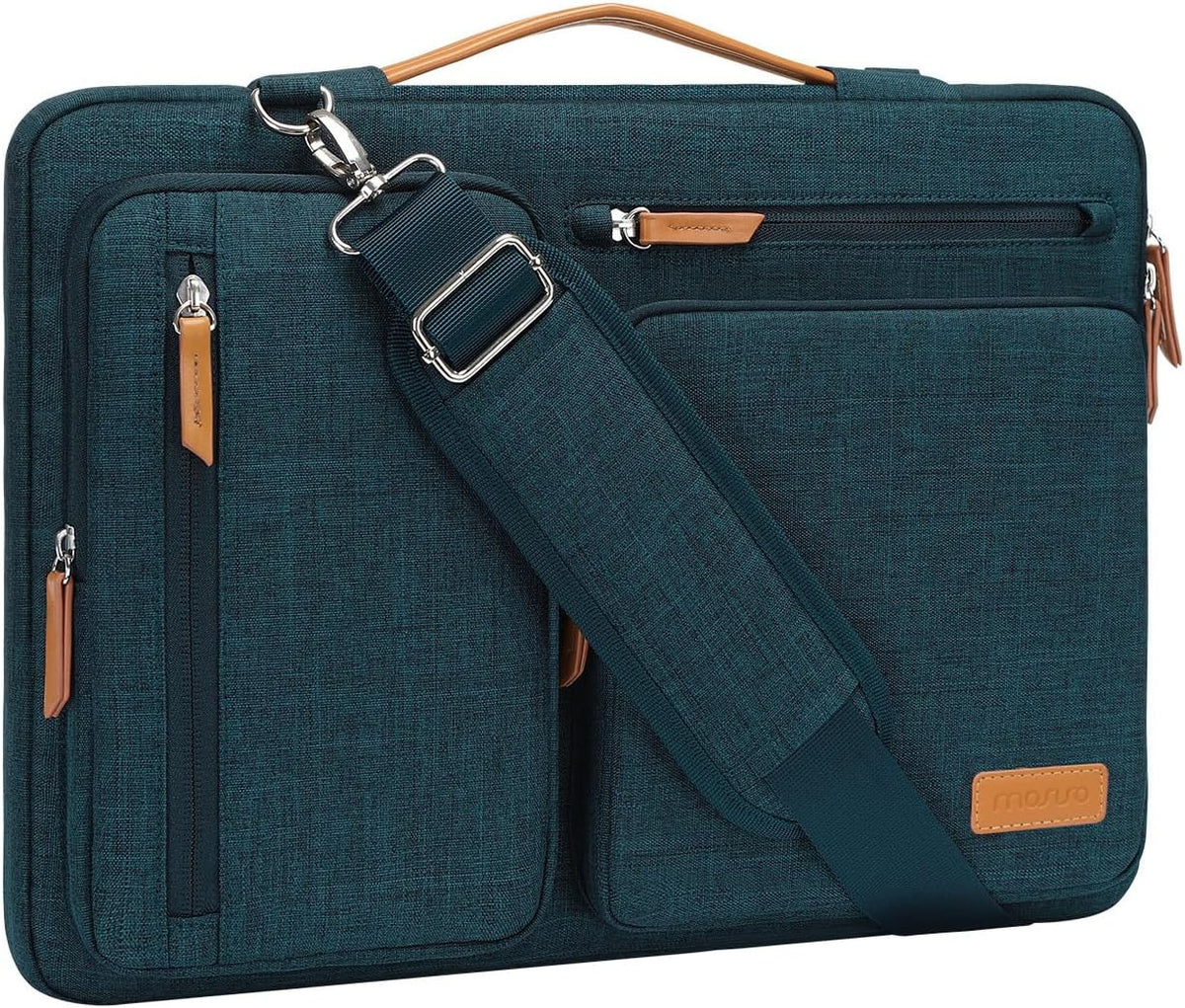 MOSISO 360 Side-Open Waterproof Laptop Messenger Bag, 4 Pockets & Luggage Strap, Fits 13-17.3" MacBook/HP/Dell/Lenovo/Asus