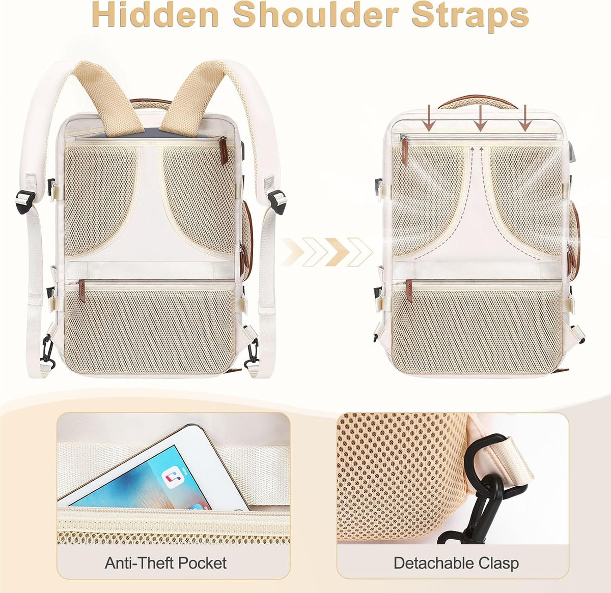 MOSISO 40L Airline Approved Carry On Backpack, Fits 17.3 Inch Laptops with USB Port, Hidden Straps, Shoe Compartment & Matching Clear Toiletry Pouch