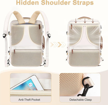 MOSISO 40L Airline Approved Carry On Backpack, Fits 17.3 Inch Laptops with USB Port, Hidden Straps, Shoe Compartment & Matching Clear Toiletry Pouch