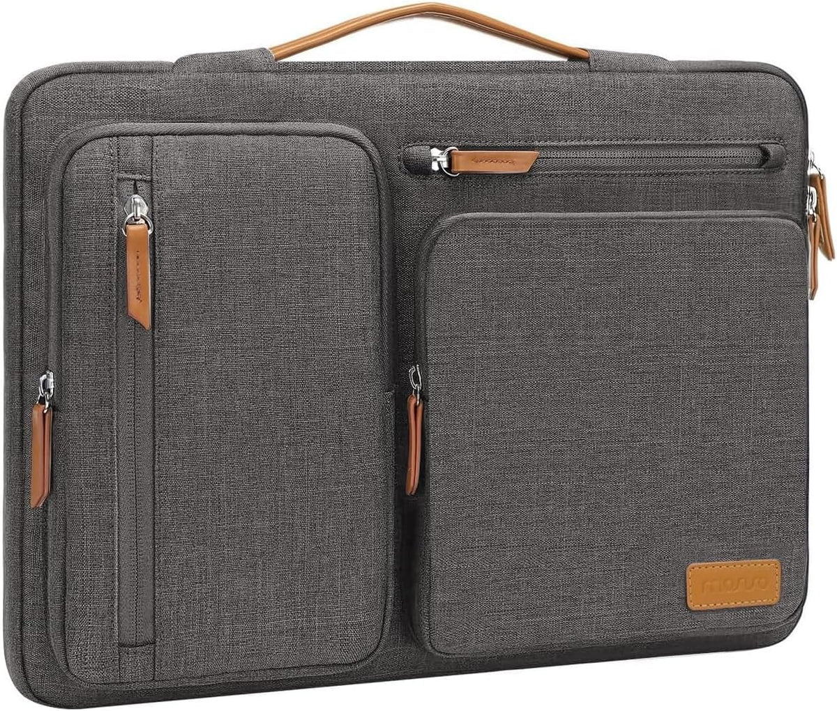 MOSISO 360Shockproof Side Open Laptop Sleeve, 4 Zipper Pockets&Tuckable PU Handle, Luggage Strap Fits 13.3–17.3Inch MacBook Air/Pro & 2026 MacBook Neo