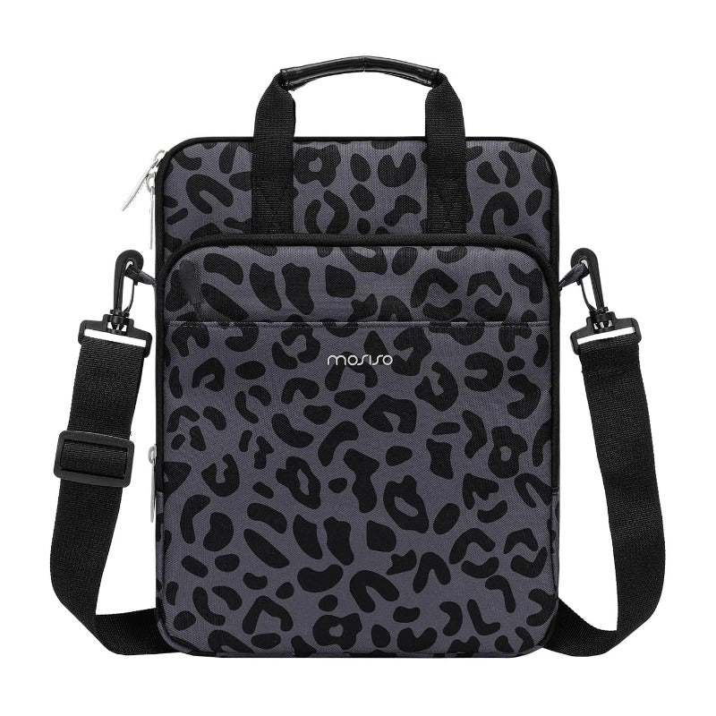 MOSISO Leopard Grain Tablet Shoulder Bag for 12.9 Inch iPad Pro, Air 13 & Galaxy Tab — 3 Pockets, Detachable Strap & Shockproof Fleece Lining