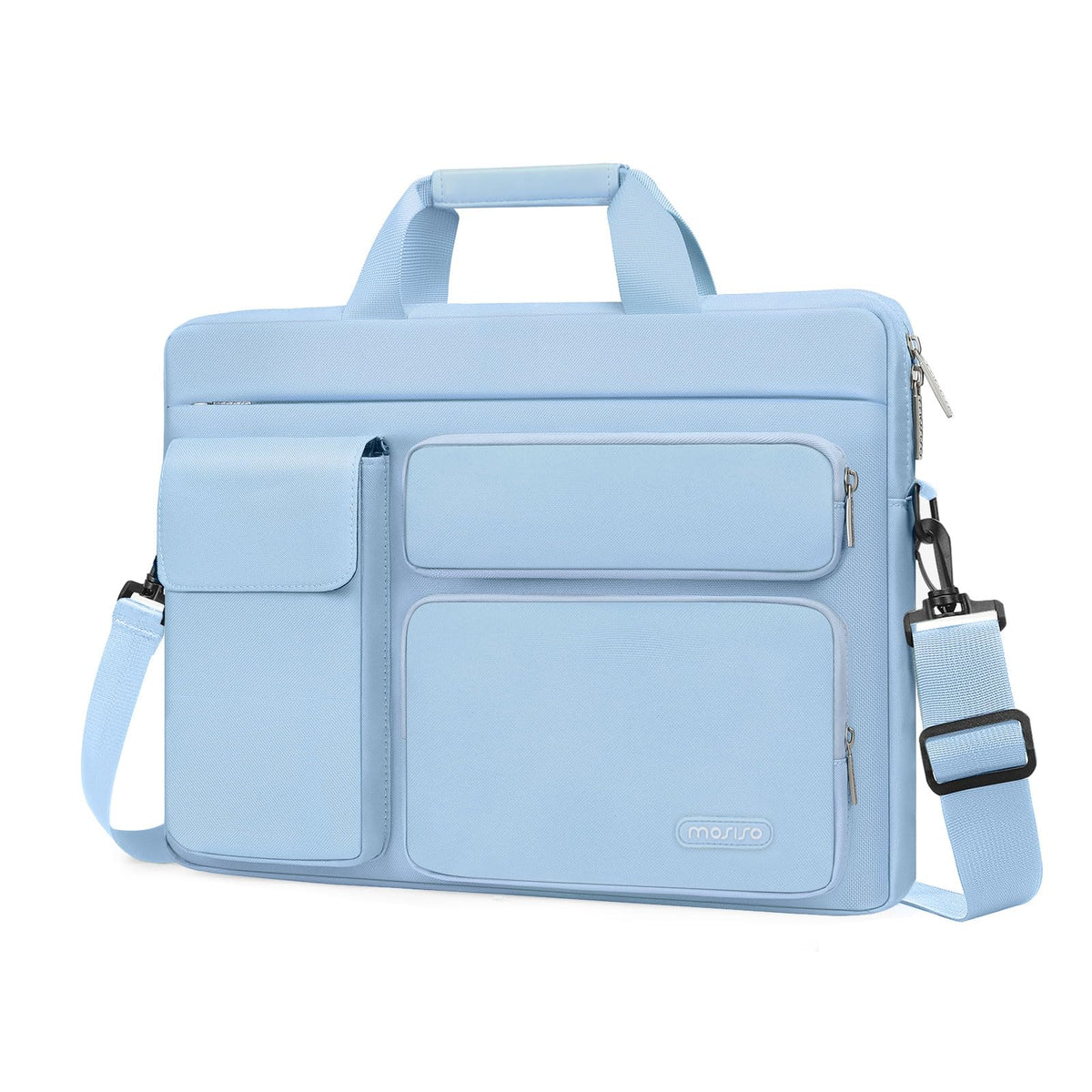 MOSISO Laptop Shoulder Bag 13-17.3 inch - Fits MacBook Pro 16, HP, Dell, Lenovo - 2 Raised Pockets, 1 Flapover & 1 Horizontal Pocket + Handle & Belt