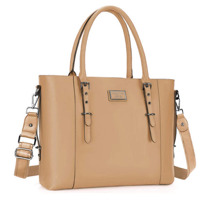 MOSISO Women Vintage Waterproof PU Leather Laptop Tote Bag, Fits 13.3/15.6/17.3 Inch, Large Capacity Business Work Shoulder Briefcase