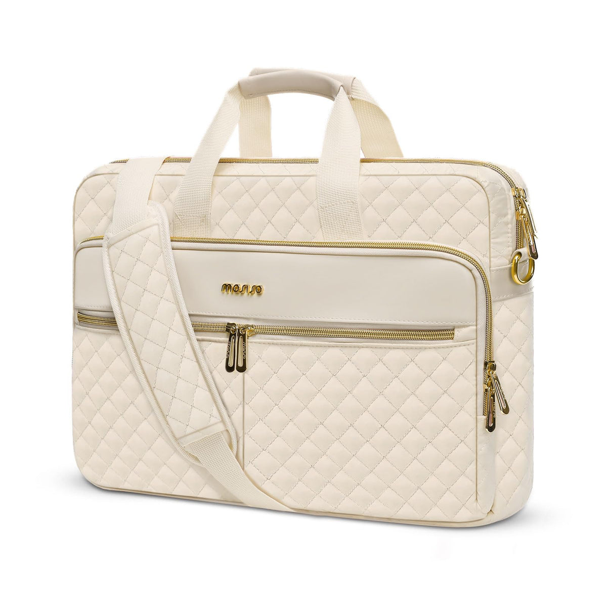 MOSISO Square Quilted Laptop Briefcase Messenger Bag, 3 Multi Pockets Shoulder Case with Luggage Strap, Fits 13–17.3 Inch MacBook HP Dell Lenovo for Business Travel