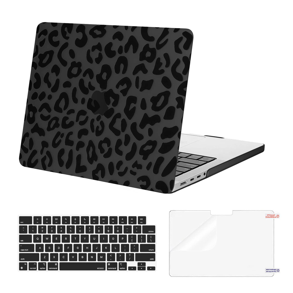 Mosiso Leopard Grain 3-in-1 Protective Kit for MacBook Pro 14 — Hard Shell, Spill-Proof Keyboard Skin & HD Screen Protector (A2442, A2918, A3112)