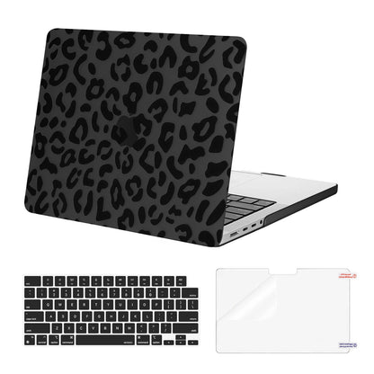Mosiso Leopard Grain 3-in-1 Protective Kit for MacBook Pro 14 — Hard Shell, Spill-Proof Keyboard Skin & HD Screen Protector (A2442, A2918, A3112)
