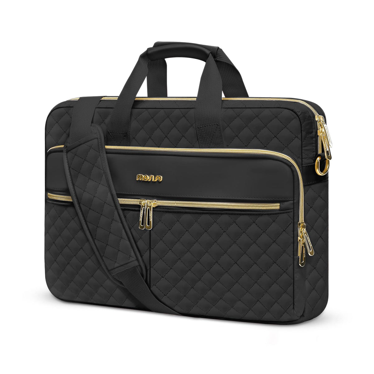 MOSISO Square Quilted Laptop Briefcase Messenger Bag, 3 Multi Pockets Shoulder Case with Luggage Strap, Fits 13–17.3 Inch MacBook HP Dell Lenovo for Business Travel