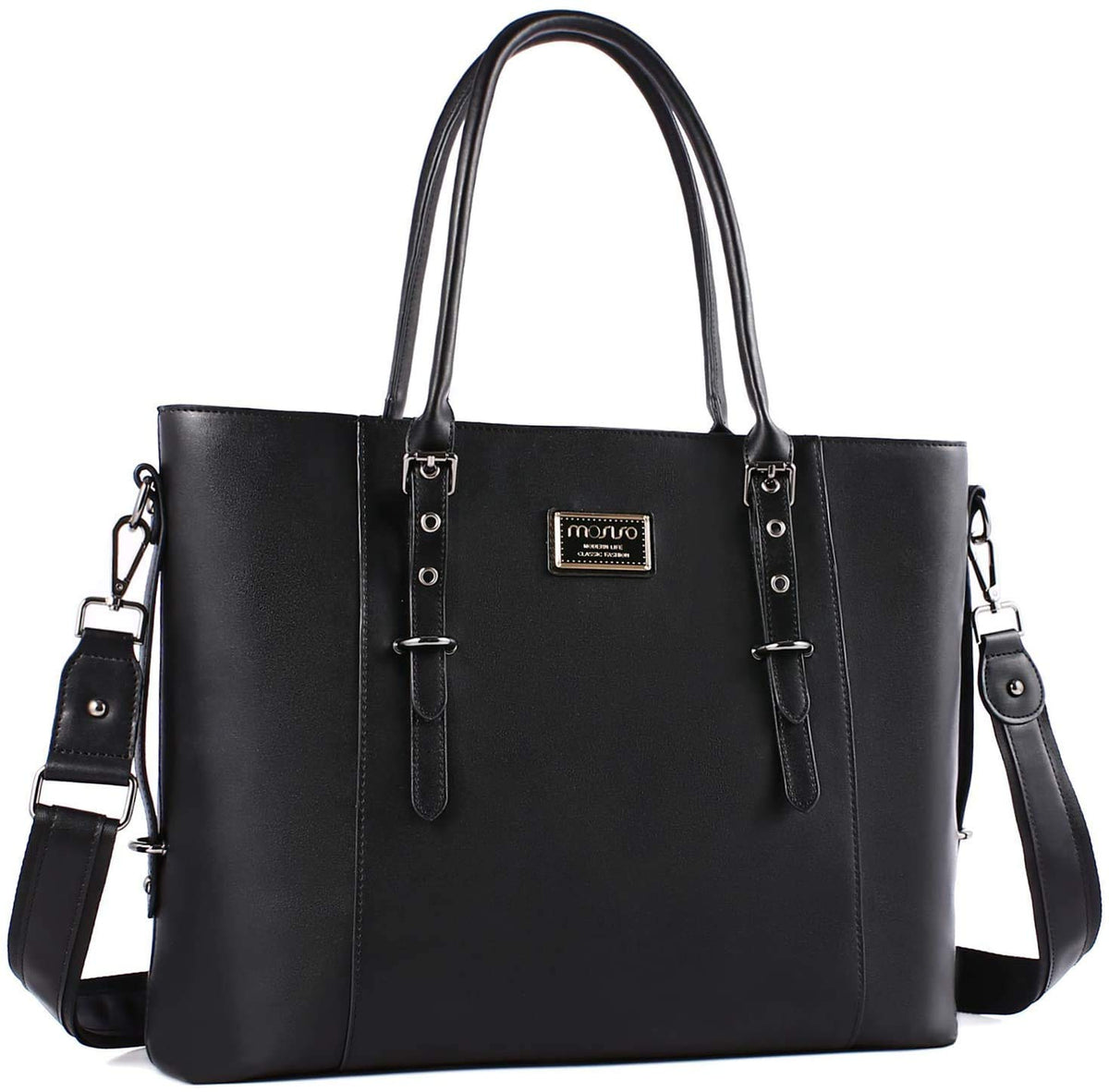MOSISO Women Vintage Waterproof PU Leather Laptop Tote Bag, Fits 13.3/15.6/17.3 Inch, Large Capacity Business Work Shoulder Briefcase