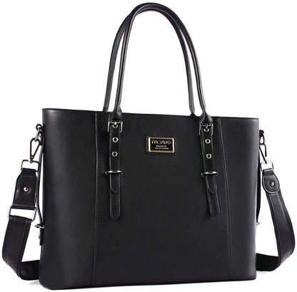 MOSISO Women Vintage Waterproof PU Leather Laptop Tote Bag, Fits 13.3/15.6/17.3 Inch, Large Capacity Business Work Shoulder Briefcase