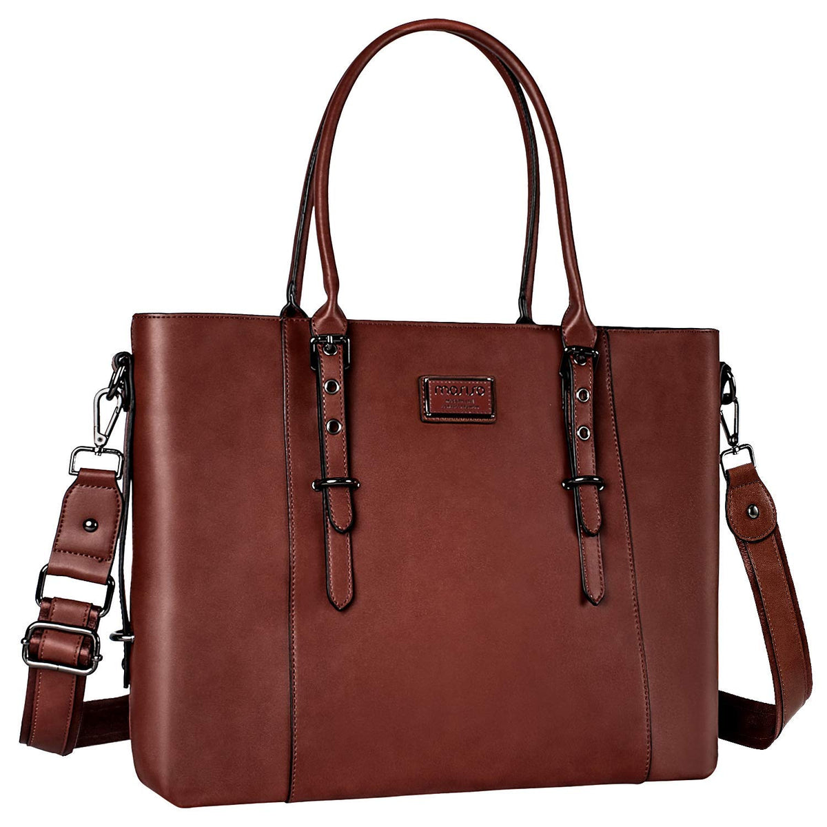 MOSISO Women Vintage Waterproof PU Leather Laptop Tote Bag, Fits 13.3/15.6/17.3 Inch, Large Capacity Business Work Shoulder Briefcase