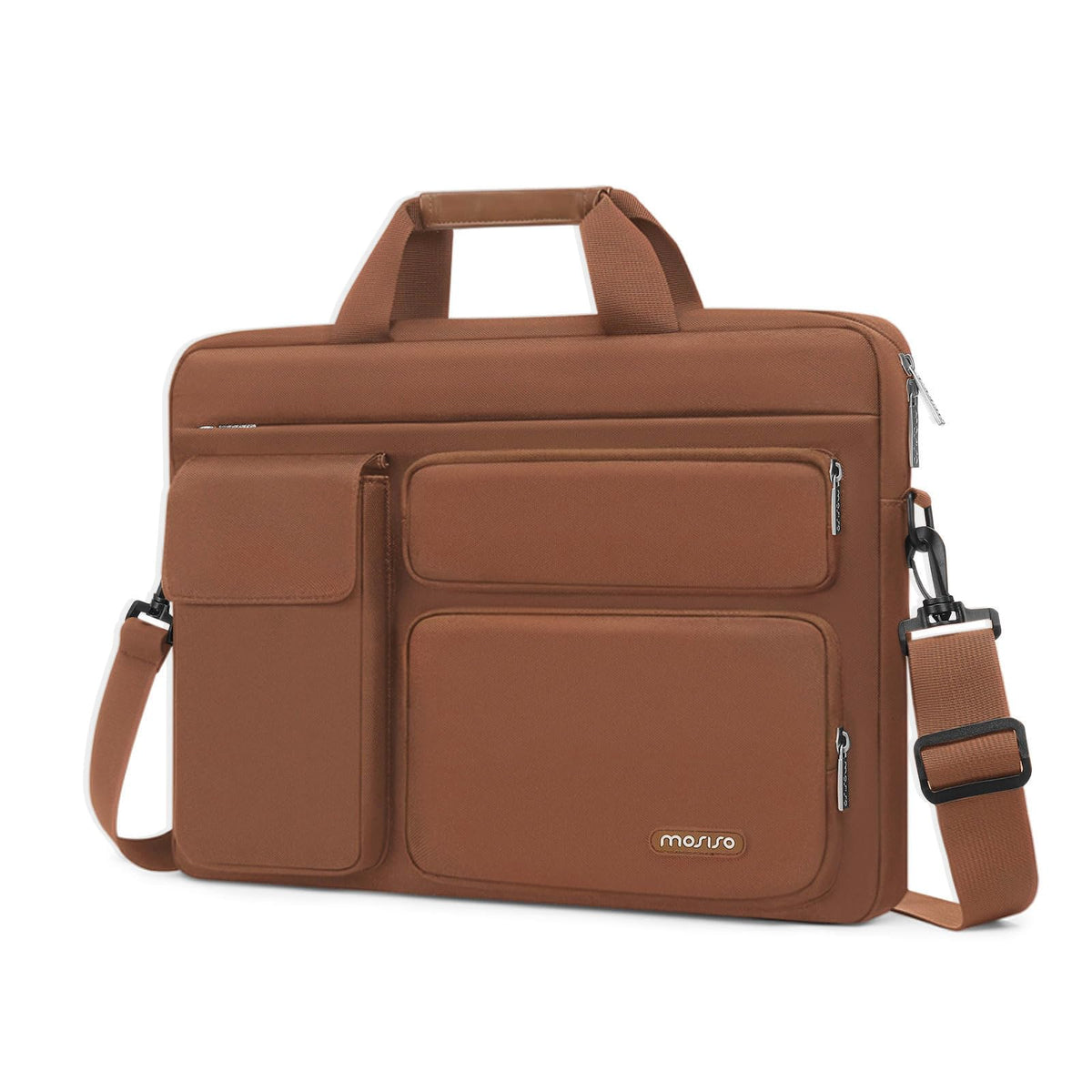 MOSISO Laptop Shoulder Bag 13-17.3 inch - Fits MacBook Pro 16, HP, Dell, Lenovo - 2 Raised Pockets, 1 Flapover & 1 Horizontal Pocket + Handle & Belt