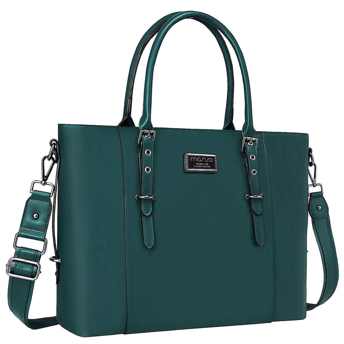 MOSISO Women Vintage Waterproof PU Leather Laptop Tote Bag, Fits 13.3/15.6/17.3 Inch, Large Capacity Business Work Shoulder Briefcase