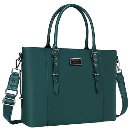 MOSISO Women Vintage Waterproof PU Leather Laptop Tote Bag, Fits 13.3/15.6/17.3 Inch, Large Capacity Business Work Shoulder Briefcase