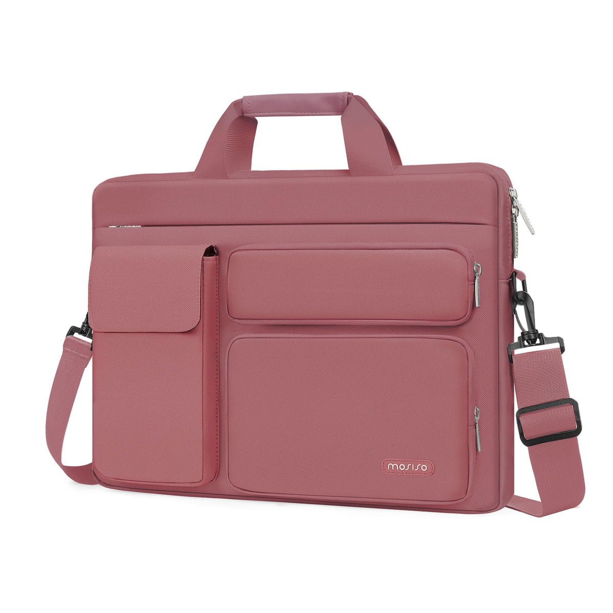 MOSISO Laptop Shoulder Bag 13-17.3 inch - Fits MacBook Pro 16, HP, Dell, Lenovo - 2 Raised Pockets, 1 Flapover & 1 Horizontal Pocket + Handle & Belt