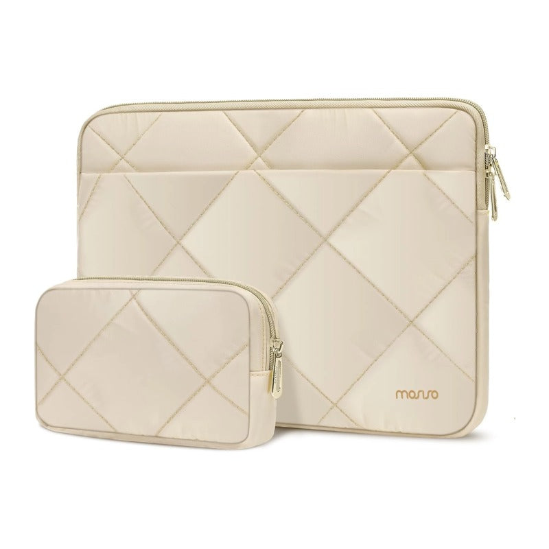 MOSISO Rhombus Quilted Puffy Laptop Sleeve Set with Matching Accessory Pouch, Fits 13–14 Inch MacBook Neo Air Pro HP Dell ASUS Lenovo Notebook