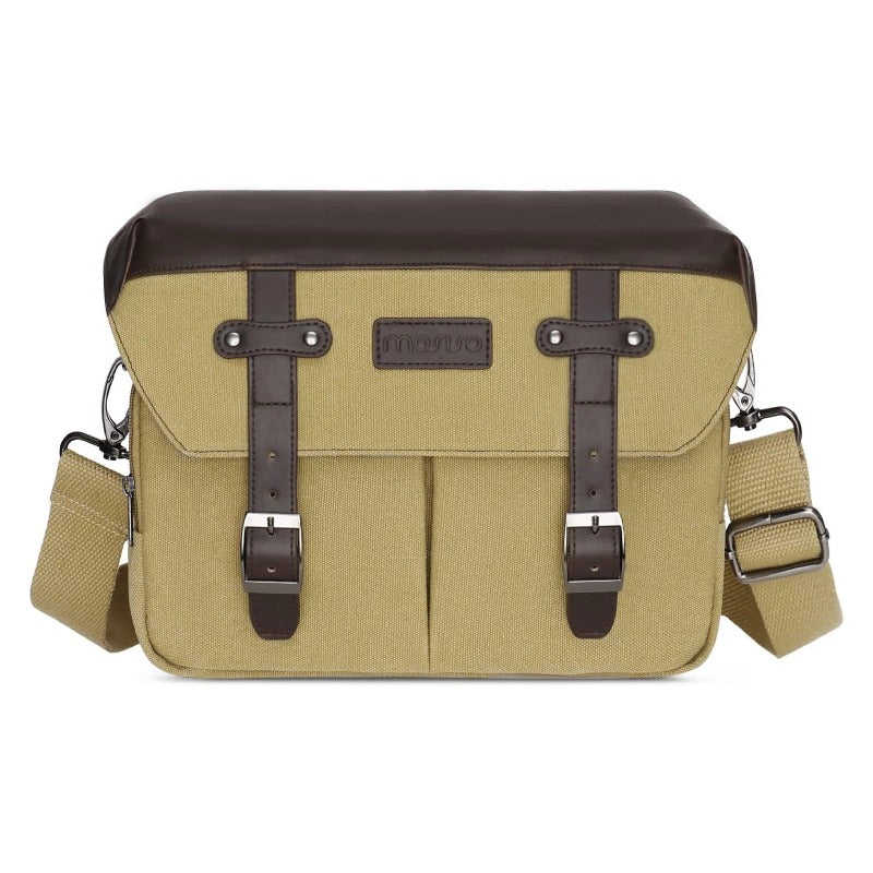 MOSISO PU‑Leather Flap Camera Messenger Crossbody Bag, DSLR Mirrorless Photography Gadget Bag with Removable Dividers&Rain Cover for Canon Nikon Sony