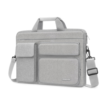 MOSISO Laptop Shoulder Bag 13-17.3 inch - Fits MacBook Pro 16, HP, Dell, Lenovo - 2 Raised Pockets, 1 Flapover & 1 Horizontal Pocket + Handle & Belt